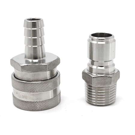 Concord 304 Stainless Steel Quick Disconnect Barb Hose to MPT Set PF-QD-BRF-MMNPT